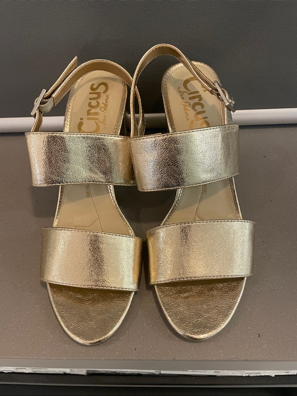 Circus by Sam Edelman Metallic Gold Double-Strap Slingback Sandals